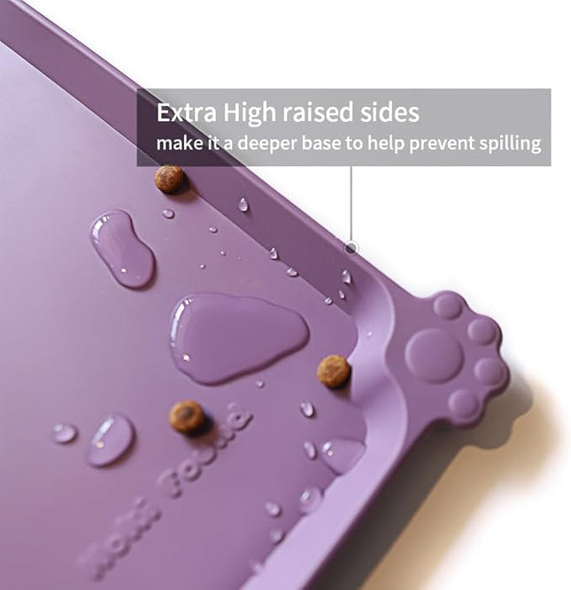 Hoki Found Silicone Pet Food Mats Tray - High-Lips Pet Dog Cat Bowl Mats - Pet Feeding Mat - Waterproof Dog Cat Food Mats -Pet Water Mats for Floors - Amethyst