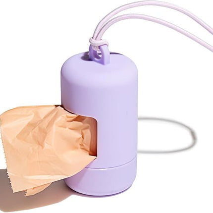 Wild One Dog Poop Bag Holder and Dispenser with Leash Attachment, Leak Proof, Easy Twist Top for Refills, Includes 1 Roll Bags, Lilac