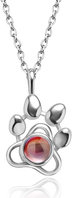 Personalized Picture Necklace with picture inside Custom Projection Necklace Cat/Dog Paw Print Pet Memorial Necklaces for Pet Lovers, Photo Gifts for Anniversary Dog Lovers