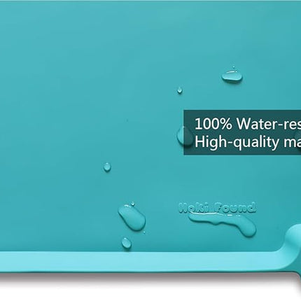 Hoki Found Silicone Non Slip Pet Feeding Mats - Dog Cat Bowl Placemats - Waterproof Food Mats for Floors - Teal