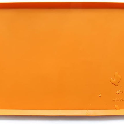 Hoki Found Silicone Non Slip Pet Feeding Mats - Bowl Placemat - Waterproof Dog Cat Food Mats - Orange