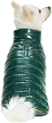 Blueberry Pet Cozy & Comfy Windproof Lightweight Quilted Fall Winter Glossy Dog Puffer Jacket in Hunter Green, Back Length 22.5", Size 20, Warm Coat for Large Dogs