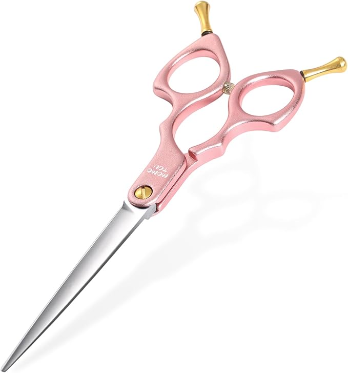6.5'' Small Pink Straight Dog Grooming Scissors Professional Trimming Shears with Ultra-Lightweight Offset Handle 440C Stainless Steel Pet Scissors for Face and Paws