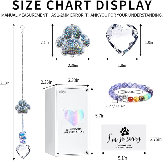 Dog Memorial Gifts,Pet Memorial Suncatcher with 7-Colorful Beads Paw Bracelet,Pet Loss,Pet Sympathy,Thoughtful Dogs and Cats Remembrance,Lost of Pet Bereavement Gifts,Crystal Heart Sun Catcher