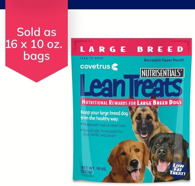 Covetrus Nutrisential Lean Treats for Large Dogs - Soft Dog Treats for Large Dogs - Nutritional Low Fat Bite Size K9 Treats - Chicken Flavor - 10oz - 16 Pack