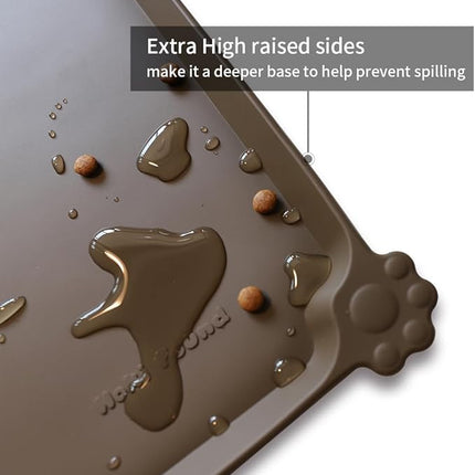 Hoki Found XX-Large Silicone Pet Food Mats Tray - Non Slip Pet Dog Cat Bowl Mats Placemat - Dog Pet Cat Feeding Mat - Waterproof Dog Cat Food Mats -Pet Water Mats for Carpet - Coffee