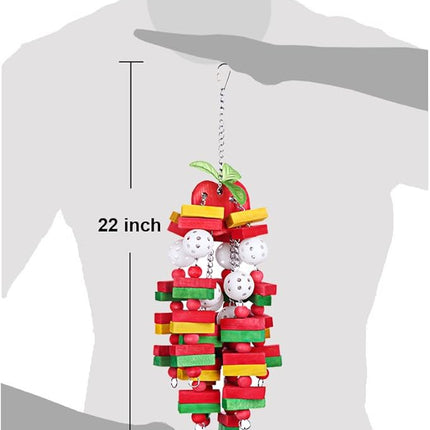 Bird Chewing Toy Large Medium Parrot Cage Bite Toys African Grey Macaws Cockatoos Eclectus Amazon (Apple-22inch)