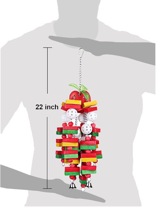 Bird Chewing Toy Large Medium Parrot Cage Bite Toys African Grey Macaws Cockatoos Eclectus Amazon (Apple-22inch)