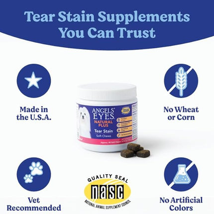 Angels' Eyes Natural Tear Stain Prevention Soft Chews for Dogs | Beef Flavor| for All Breeds | No Wheat No Corn | Daily Supplement | Proprietary Formula | 90ct