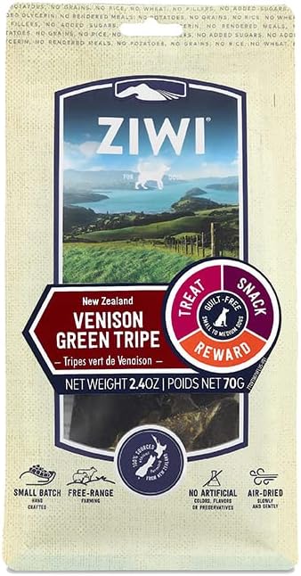 ZIWI Dog Chews and Treats – Venison Green Tripe - All Natural, Air-Dried, Single Protein, Grain-Free, High-Value Treat, Snack, Reward 2.4 Ounce (Pack of 1)