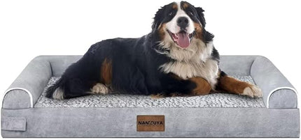 Large Dog Bed Orthopedic Washable: Jumbo Dog Bed Bolster Extra Large Dogs Egg Crate Foam Sofa Couch Waterproof Removable Cover - Grey