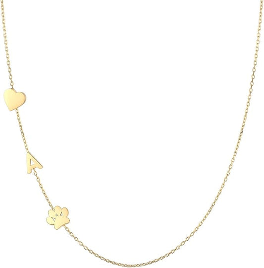 Personalized Sideways Paw Print and Initial Necklace, Dog Cat Mom Gift Pet Memorial Gifts Mothers Day for Women