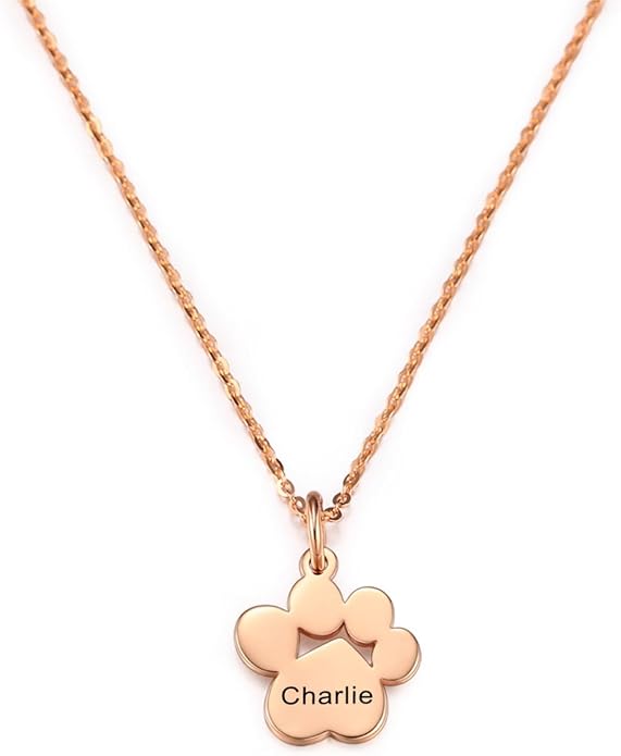 MeMeDIY Personalized Paw Print Necklace for Women Engraved Name Dog Paw Necklace Stainless Steel/925 Sterling Silver Paw Necklace Pet Memorial Necklace 1-4 Cat Paw Print Necklace