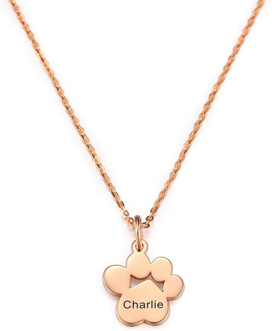 MeMeDIY Personalized Paw Print Necklace for Women Engraved Name Dog Paw Necklace Stainless Steel/925 Sterling Silver Paw Necklace Pet Memorial Necklace 1-4 Cat Paw Print Necklace
