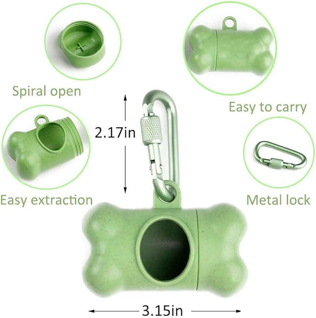 Dog Poop Pickup Bags Holder Dispenser with 1 Roll Random Color Leak-proof Scented Doggy Waste Bags and Carabiner with Safety Lock Plus Hook and Loop Fastener Never Loose on Leash Lead Again (Green)
