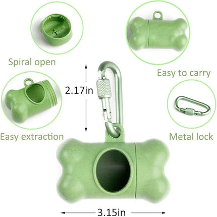 Dog Poop Pickup Bags Holder Dispenser with Leak-Proof Scented Doggy Waste Bags and Carabiner with Safety Lock Plus Hook and Loop Fastener Never Loose on Leash Lead Again (1 Holder 195 Bags, Green)