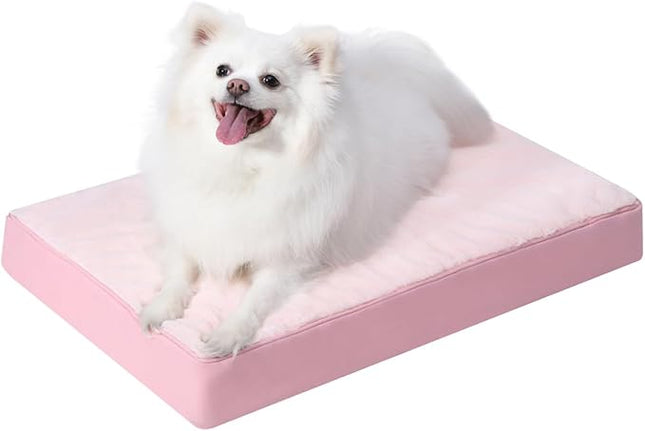 KSIIA Orthopedic Dog Bed Waterproof Dog beds for Medium Dogs Deluxe Plush Washable Pet Mat with Egg Crate Foam & Removable Cover, 29 x 18 Inch, Pink