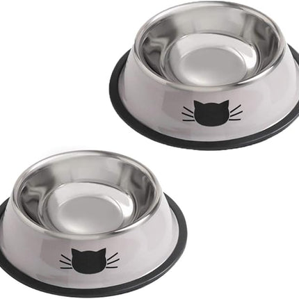 Cat Bowls for Food and Water,2PCS Rapsrk Non-Slip Stainless Steel 8 Oz Pet Bowl with Removable Rubber Base Dog Bowl,Stackable Cat Puppy Dishes Bowls with Cute Cats Painted