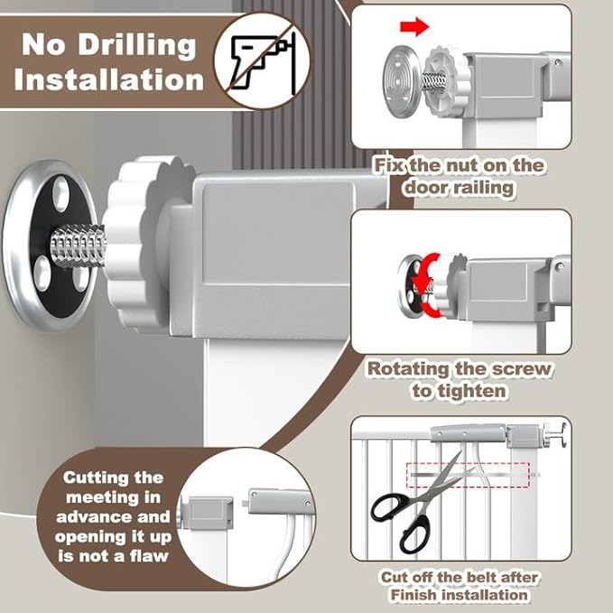 41-Inch Extra Tall Metal Baby Gate for Doorway, 76.8-79.5'' Pet Safe Gate with Expansion Kit, No Drilling Cat Fence Indoor, No Climb Child Door, White