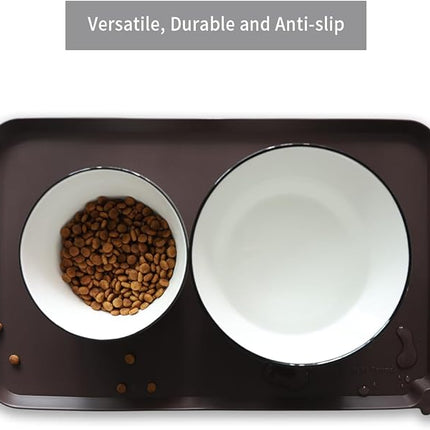 Hoki Found Silicone Pet Food Mats Tray - High-Lips Pet Dog Cat Bowl Mats - Pet Feeding Mat - Waterproof Dog Cat Food Mats -Pet Water Mats for Floors - Dark Oak