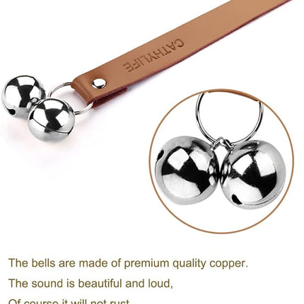 Leather Dog Doorbells for Door Knob/Potty Training/Go Outside, Length Adjustment Copper Dog Bell, Housetraining Hanging Bell, Brown Leather Silver Bells.