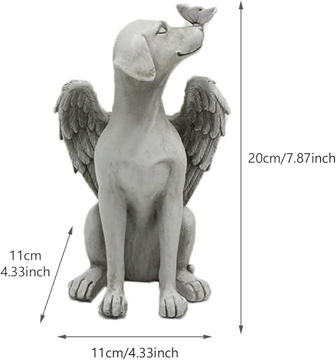 Angel Wing Dog Memorial Stone,Dog Memorial Gifts for Loss of Dog,8 Inch Resin Sleeping Dog Garden Ornament, Pet Grave Marker, Angel Tribute Statue for Dog Bereavement
