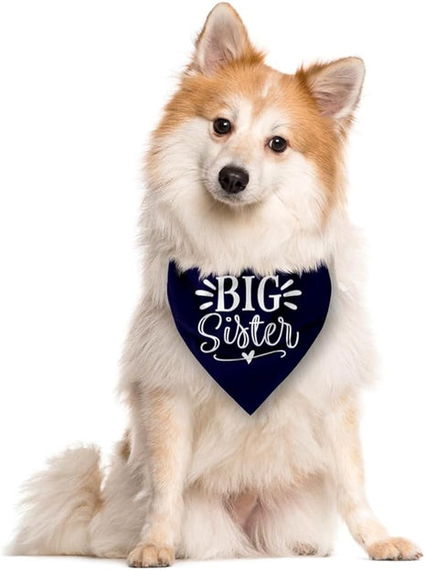 Big Sister Dog Bandanas, Dark Blue Dog Bandana, Pet Triangle Scarf Accessories, Pet Bandanas for Small Medium Large Dogs, Baby Announcement Dogs Bandana (M)