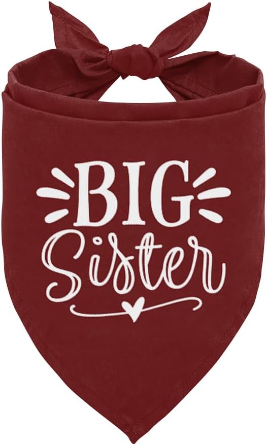 Big Sister Bandana for Dogs, Dog Pregnancy Announcement, Dark Red Dog Bandana, Pet Bandana for Small Medium Large Dogs (M)