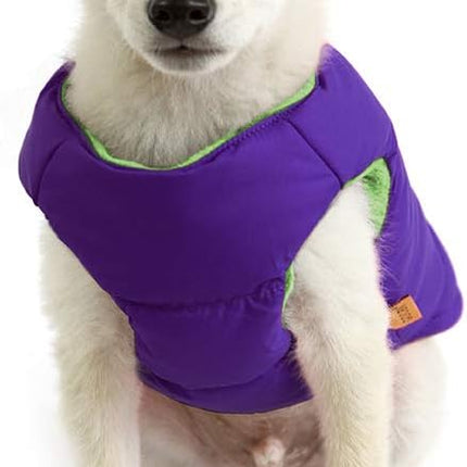 Gooby Padded Vest Dog Jacket - Solid Purple, X-Large - Warm Zip Up Vest Fleece Jacket with Dual D Ring Leash Water Resistant for Small to Medium Dogs