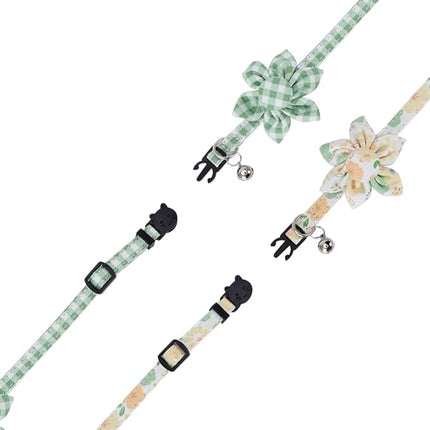 Cat Collar Breakaway with Cute Sunflower and Bell Plaid Flower for Kitty Adjustable Safety