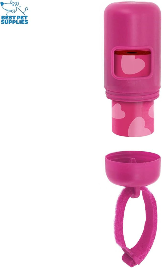 Best Pet Supplies Dog Poop Bag Holder Leash Attachment with 30 Bags, Reusable Dispenser for Travel, Walking, Park, and Outdoor Use, Durable with Clip-On - Fuchsia, Pack of 2