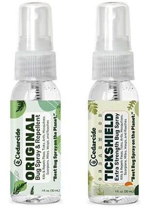 Cedarcide Original & Tickshield Family Pack | Natural Cedar & Lemongrass Oil Bug Spray | Eco-Friendly, Family-Safe Flea & Tick Repellent | Pack of 4, 1oz Spritzers