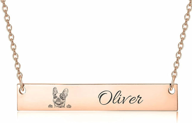 LONAGO 925 Sterling Silver Custom Dog Cat Portrait Photo Necklace Personalized Pet Engraved Picture Pendant Memorial Gift Name Jewelry for Women Mom