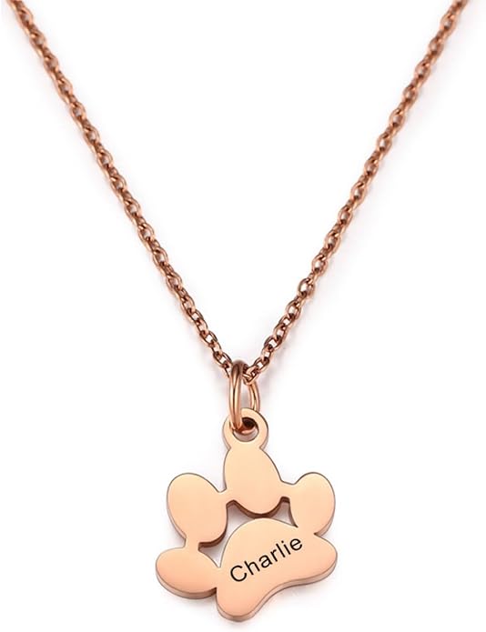 MeMeDIY Personalized Paw Print Necklace for Women Engraved Name Dog Paw Necklace Stainless Steel/925 Sterling Silver Paw Necklace Pet Memorial Necklace 1-4 Cat Paw Print Necklace