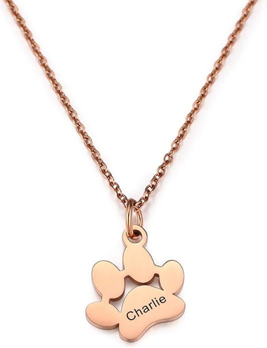 MeMeDIY Personalized Paw Print Necklace for Women Engraved Name Dog Paw Necklace Stainless Steel/925 Sterling Silver Paw Necklace Pet Memorial Necklace 1-4 Cat Paw Print Necklace