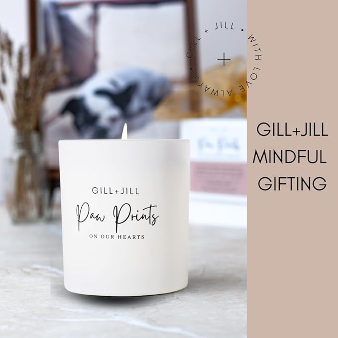 Premium Paw Prints Pet Memorial Candle – Dog Memorial Gifts for Loss of Dog, Pet Loss Sympathy Gift, Paraffin-Free Soy Wax with Tiger’s Eye, Clear Quartz & Coffee Beans – Thoughtful Remembrance Gift