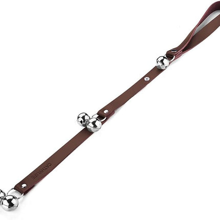 Leather Dog Doorbells for Door Knob/Potty Training/Go Outside, Length Adjustment Copper Dog Bell, Housetraining Hanging Bell, Dark Brown Leather Silver Bells