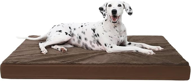 KSIIA Orthopedic Dog Bed Crate Waterproof Pet Mats for Extra Large Dogs Deluxe Plush Washable Pet Bed with Egg Crate Foam & Removable Cover, 47 x 29 Inch, Brown