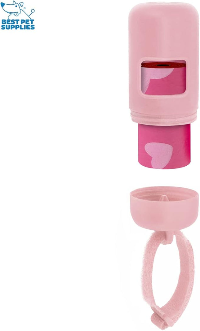 Best Pet Supplies Dog Poop Bag Holder Leash Attachment with 30 Bags, Reusable Dispenser for Travel, Walking, Park, and Outdoor Use, Durable with Clip-On - Pink, Pack of 2