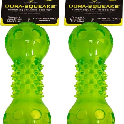 Hyper Pet Dura-Squeaks Barbell Interactive Fetch Dog Toy with Squeaker Made with Sturdy TPR That Floats in Water (Pack of 2)