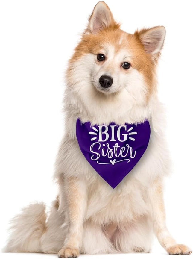Big Sister Dog Bandana, Purple Dog Bandana, Pet Scarf Accessories, Pet Triangle Scarf, Dogs Bandanas for Small Medium Dogs (M)
