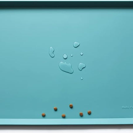 Hoki Found Large Silicone Pet Food Mats - Non Slip Bowl Placemats - Waterproof Dog Cat Food Mats For Floors - Glacier
