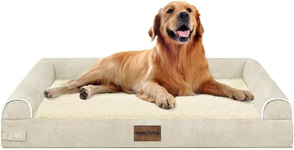 Large Dog Bed Orthopedic Washable: Beds Bolster XL Bed Big XLarge Dogs Egg Crate Foam Couch Sofa Waterproof with Removable Cover - Beige