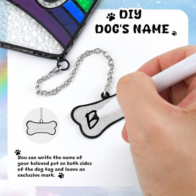 Stained Glass Rainbow Bridge Dog Memorial Gifts for Loss of Dog, Window Hanging Dog Memorial Suncatcher Sympathy Passing Away Pet Memorial Bereavement Dog Gifts, Paw Print