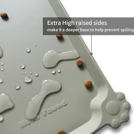 Hoki Found Large Silicone Non Slip Pet Food Mats - Bowl Placemats for Dog Cat - Waterproof - Cream Green