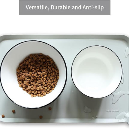 Hoki Found Silicone Pet Food Tray - High-Lips Dog Cat Bowl Mats - Waterproof Dog Cat Food Mats - Battleship