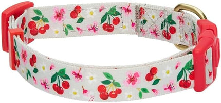 Blueberry Pet 7 Patterns Cherry Garden Grey Adjustable Dog Collar with Dainty Flowers, Large, Neck 18"-26"