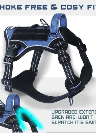 BUMBIN Tactical Dog Harness for Large Dogs No Pull, Famous TIK Tok No Pull Puppy Harness, Fit Smart Reflective Pet Walking Harness for Training, Adjustable Dog Vest Harness with Handle Denim Blue L