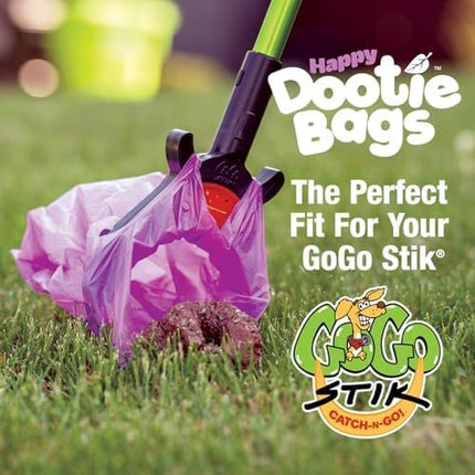 Happy Dootie Bags 10 Rolls.120 Bags with Handles. Clean, Quick and Convenient Pet Dog Poop Cleanup on Walks with Your Furry Friend. Made with Corn Starch. Strong and Leakproof. (Medium Size)
