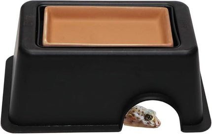 Hypeety Reptile Hide Box Humidifier Caves Water Supply Hideout with Sink Basin for Lizards Turtles Amphibians Small Snake